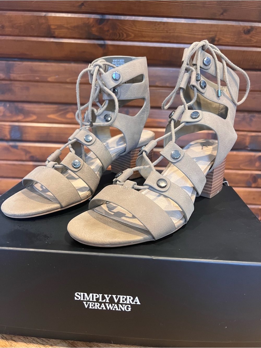 Simply Vera Vera Wang Taupe Lace-Up Block Heel Sandals